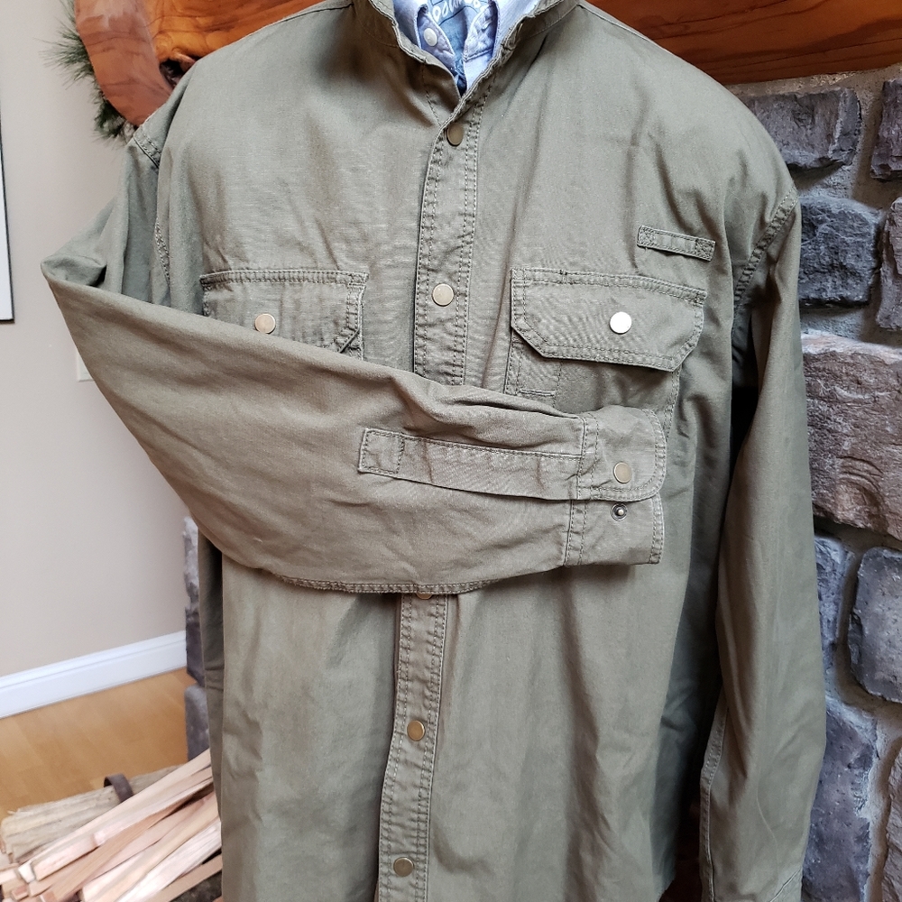 Cabelas canvas flannel lined snap front shirt jacket size XLT